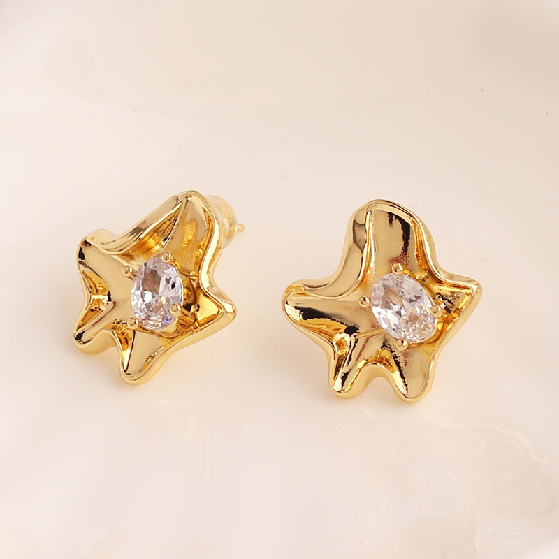 Fashion Flower Copper Inlay Zircon Ear Studs 1 Pair
