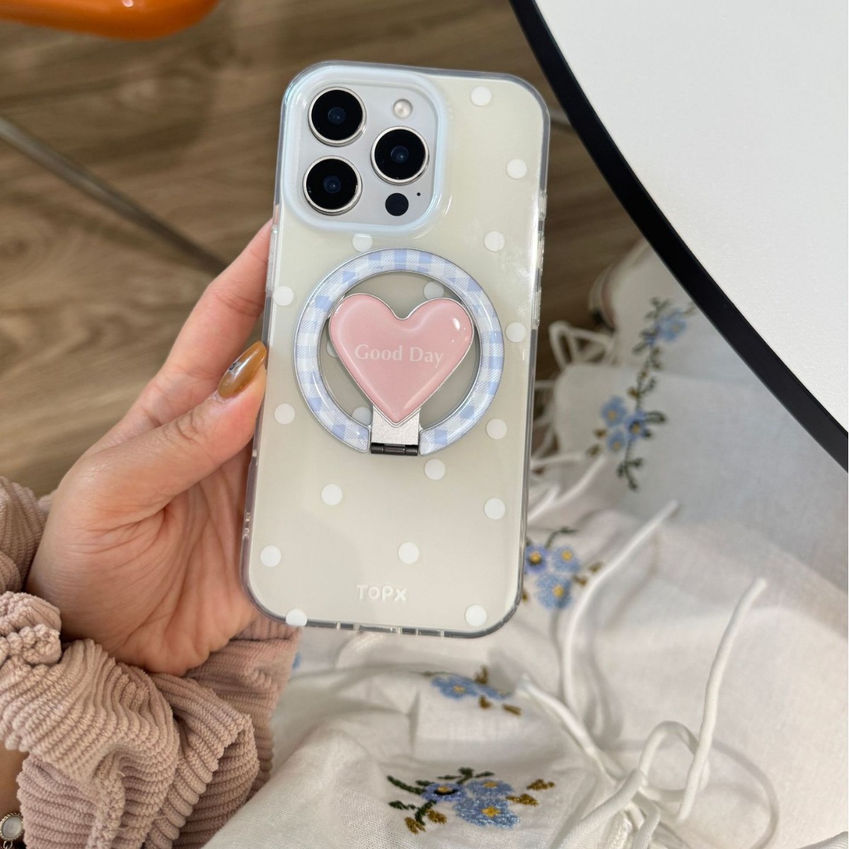 Punto de onda simple coreano para Apple 16ProMax funda para teléfono móvil 15Pro soporte de amor 14/13 niña 15PM