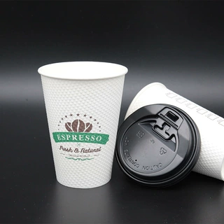 定制12oz 玉米颗粒一次性纸杯 带盖创意超厚隔热防烫双层咖啡纸杯