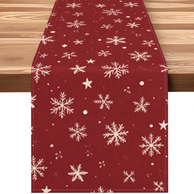 Camino de mesa navideño con estampado de muñeco de nieve y Santa