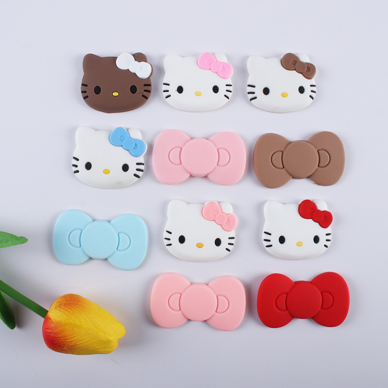 Large Size Kitty Kt Cat Bow Diy Soft Rubber Accessories 3d Stickers...