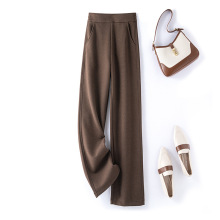 针织羊毛阔腿裤女窄版秋冬糯米休闲裤垂感加厚保暖高腰直筒裤子