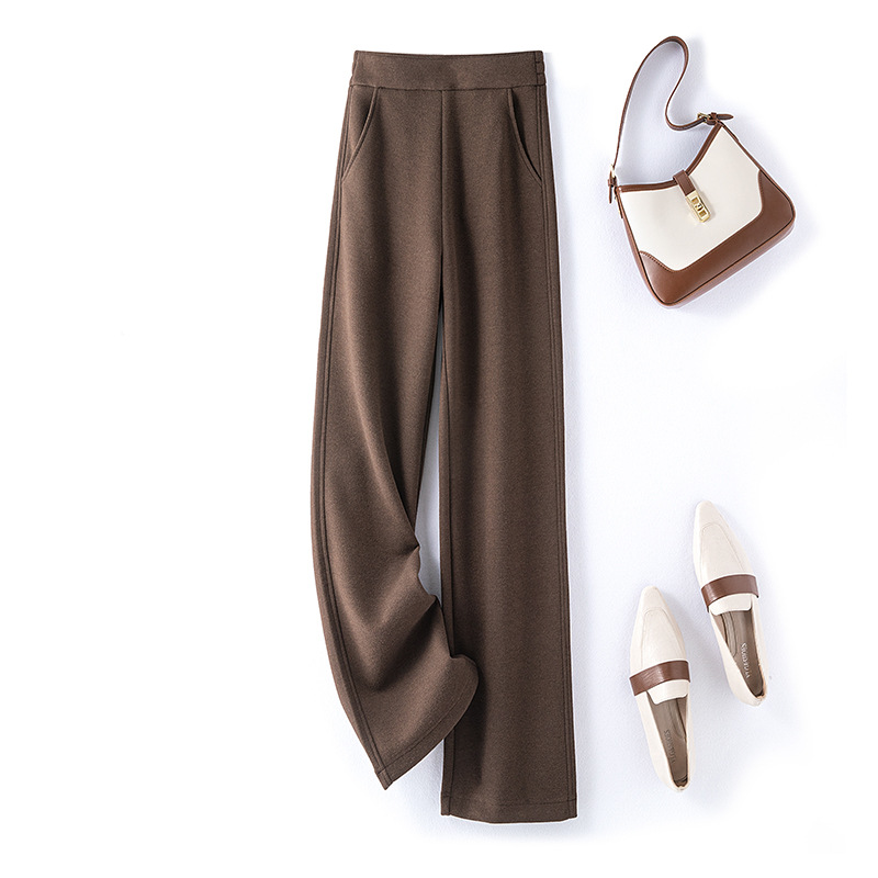 针织羊毛阔腿裤女窄版秋冬糯米休闲裤垂感加厚保暖高腰直筒裤子