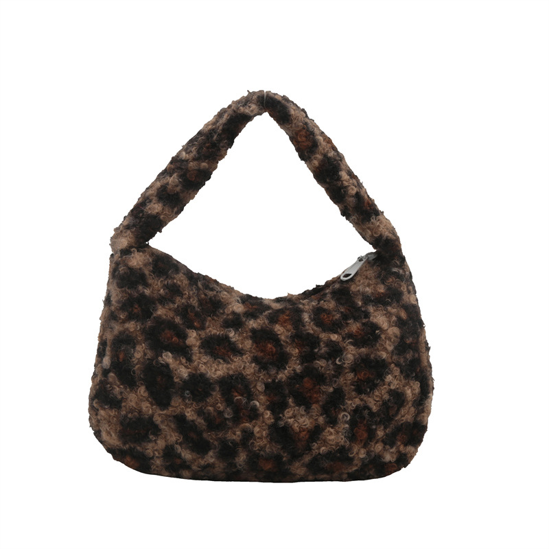 Bolso popular este año 2024 otoño nueva moda personalidad bolso de hombro de lana estampado leopardo retro bolso de lana