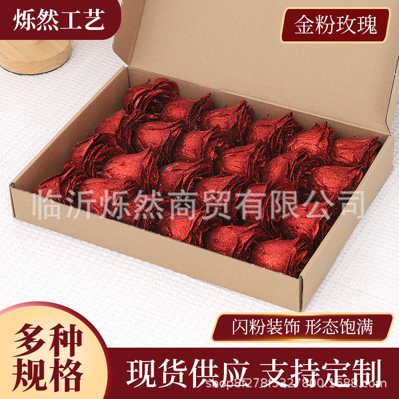 조화 꽃 상자 장식 금색 반짝이 장미꽃 머리 파란색 요술사 가짜 꽃 장면 도매 조화 장미