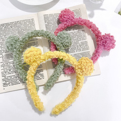 Korean celebrity-style cute sheep wool small bear ear hair ball headband, Korean version autumn and winter plush headband hair clip