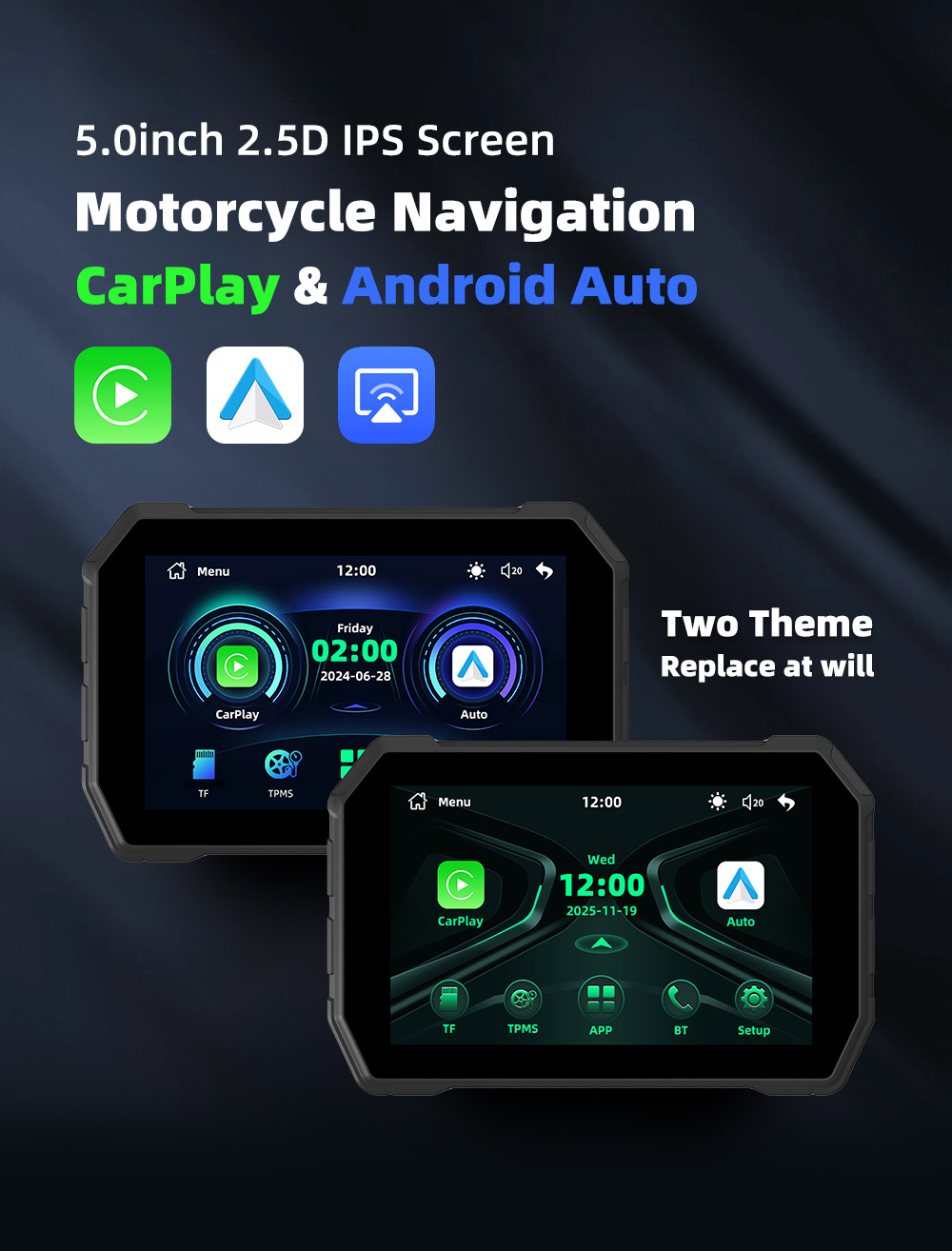 5inch Motorcycle Carplay Portable Cycling Navigation Screen Mobile Phone Carplay/Android Auto Interconnection