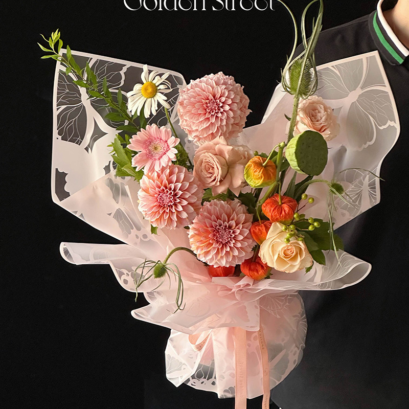 Papel de embalaje de película de gel de mariposa al por mayor engrosado impermeable flor embalaje diy florista encaje papel de envoltura floral