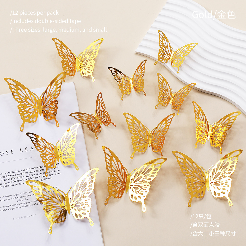 Nuevo hueco mariposa autoadhesivo pared fiestas de boda decoración de flores simples de alto nivel pegatinas creativas