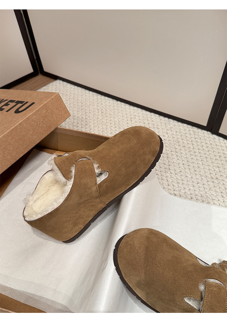Dép lông Birkenstock da thật nữ đế dày, mũi kín lông cừu, có khóa thắt lưng, tăng chiều cao bên trong — cà phê nâu chi tiết 20