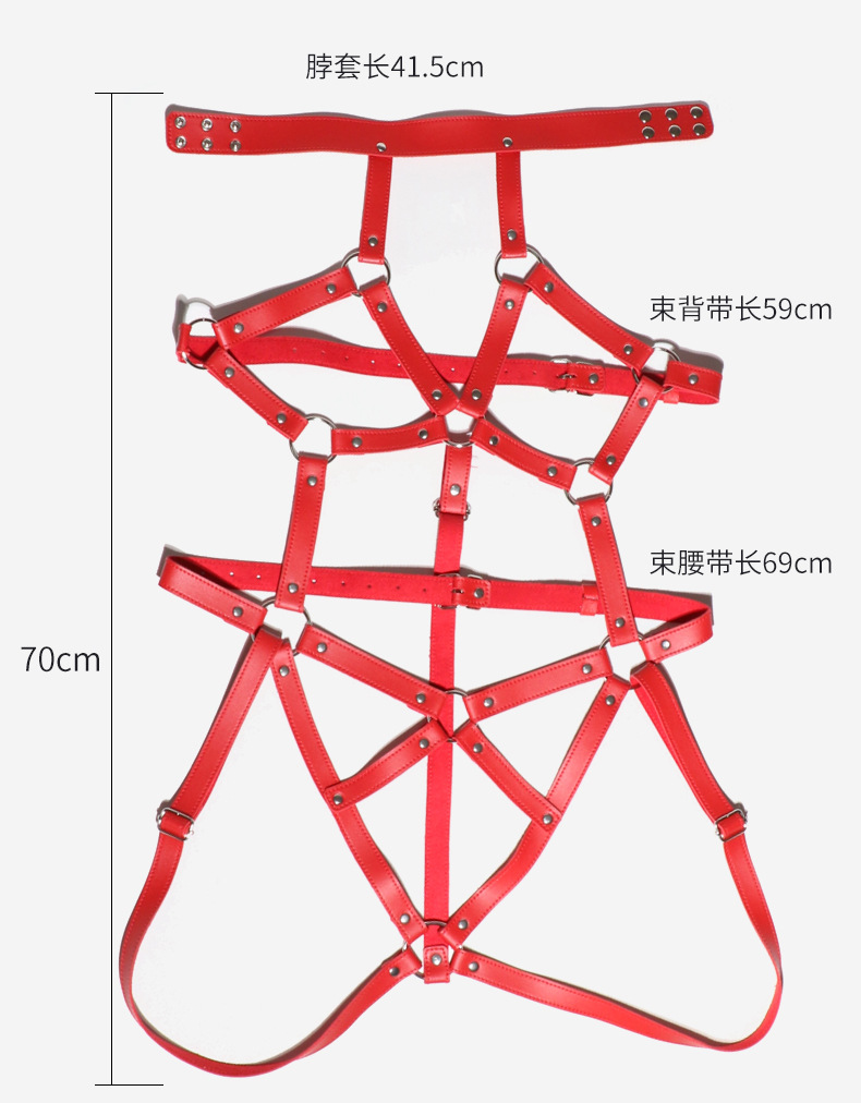 SM-Style PU Leather Bondage Bodysuit with Metal Hardware, Adult Couple Restraint Wear — detail image 12