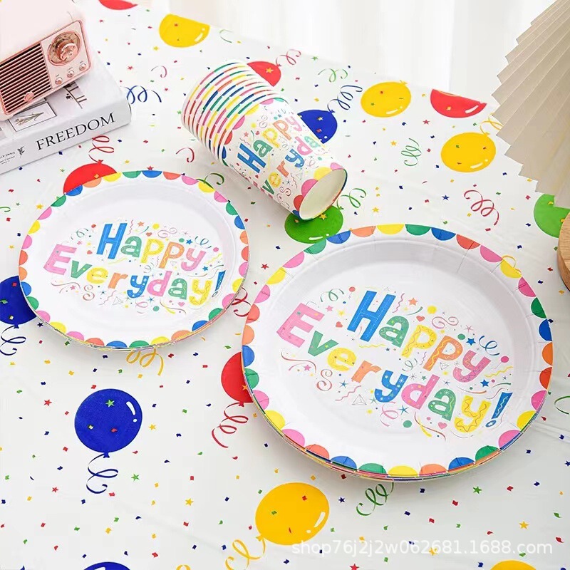 Happy Birthday Dinner Plate Paper Plate Disposable Tablecloth Paper Cup Tableware Party Dress-up Supplies Children's Day Daily Necesties Happy Birthday Dinner Plate Paper Plate Disposable Tablecloth Paper Cup Tableware Party Dress-up Supplies Children's Day Daily Necesties