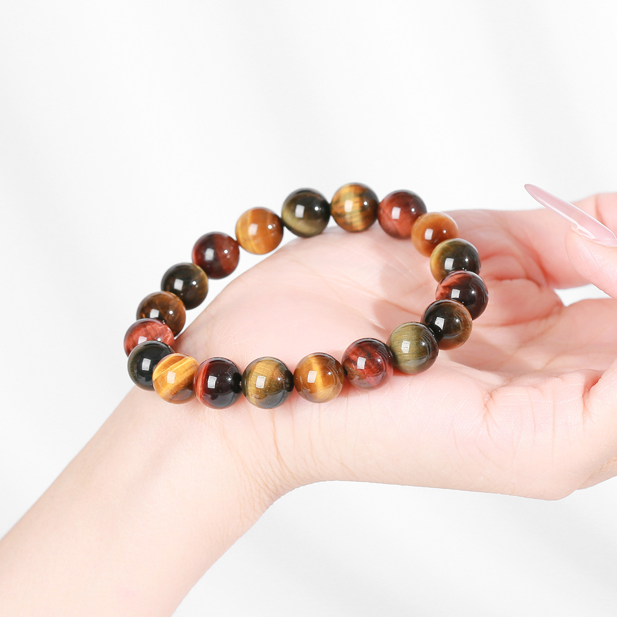結晶東ジュエリー稲妻目男女スタイルの個性的なトレンド単輪ビーズブレスレット卸売り5a三色虎眼石手串