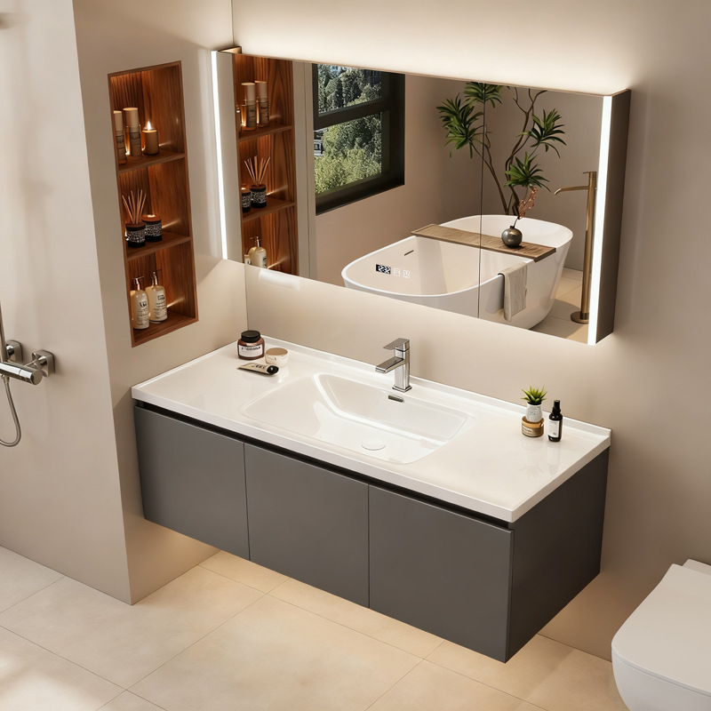 Enf Solid Wood Bathroom Cabinet Ceramic Integrated Basin Washbasin Bathroom Washbasin Cabinet Combination Smart Mirror
