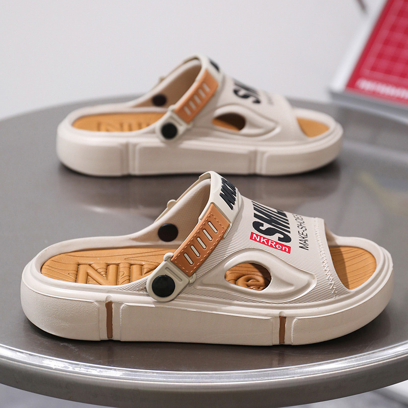 Sandalias y pantuflas de distribución transfronteriza para hombres, ropa exterior de verano, suela gruesa, sensación de mierda, sandalias de playa, tendencia, conducción de dos manos, talla grande