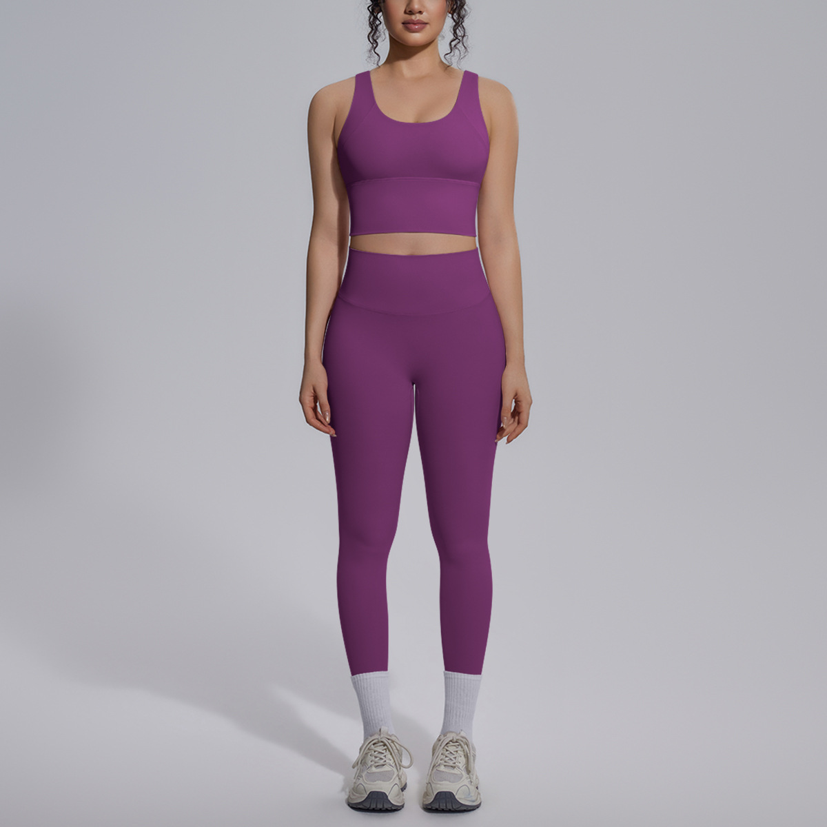 Cross-border sólido doble cara brocado en forma de V belleza trasera ventilada ropa de yoga ajustada juego deportivo correr fitness dos piezas juego de mujeres