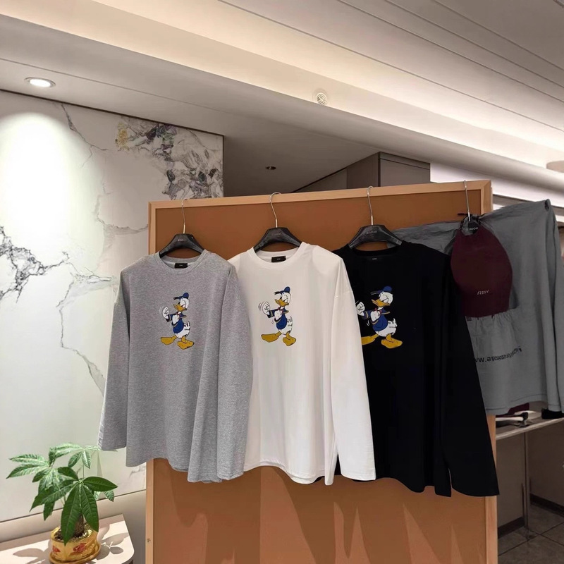 South Korea's Dongdaemun Fat mm Spring and Autum Casual Loose Slimming Look Versatile Cartoon Donald Duck Pure Cotton Long-Sleeved T-Shirt for Women