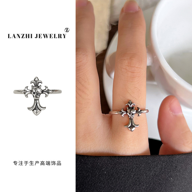 Lan Zhi 925 anillo de plata esterlina personalidad punk exagerado diseño joyería hip hop anillo abierto no desvanecimiento nicho