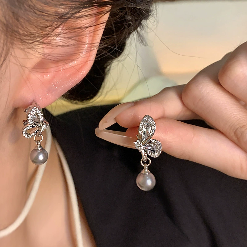 Серьги из серебра 925 с жемчужным бантиком, микровклейка цирконием, стиль 2026