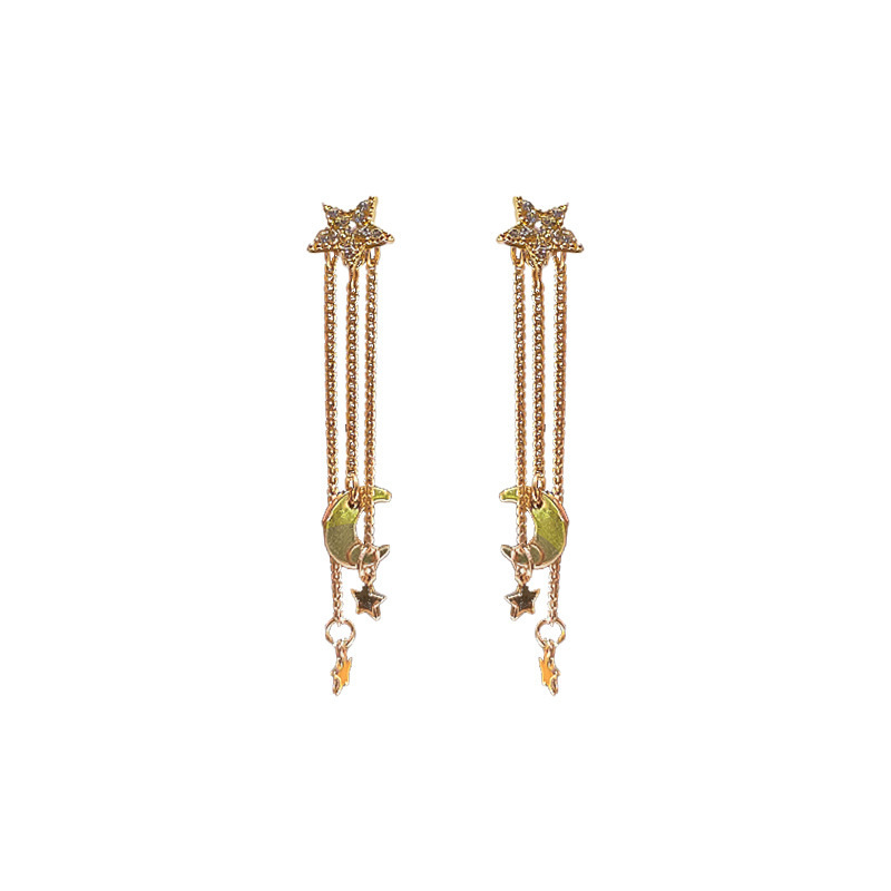 Star, Moon Pattern Women'S Gender Sweet Simple Style Star Moon Alloy Tassel Plating Inlay Rhinestones Women's Drop Earrings