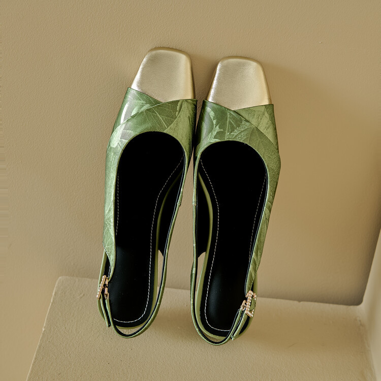 Sandal bít mũi nữ da bò phối màu gót thô 5 cm — Màu xanh lá, Màu mơ chi tiết 57