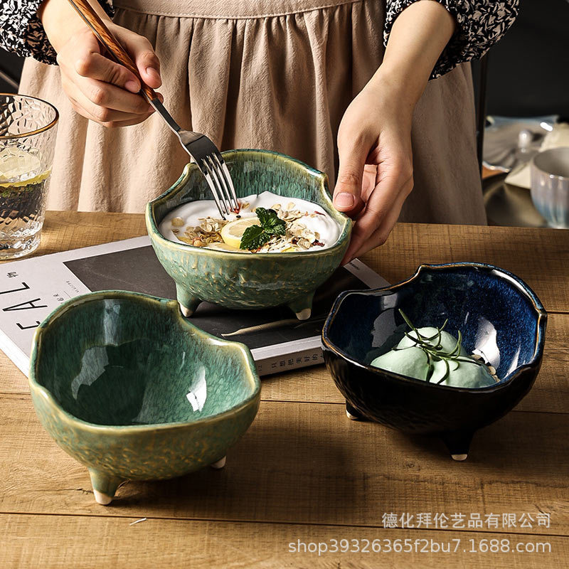 New Style Special-shaped Bowl Japanese Style Creative Sashimi Bowl Ceramic Personalized Dessert Bowl Salah Bowl Household Small Dish Ceramic Bowl
