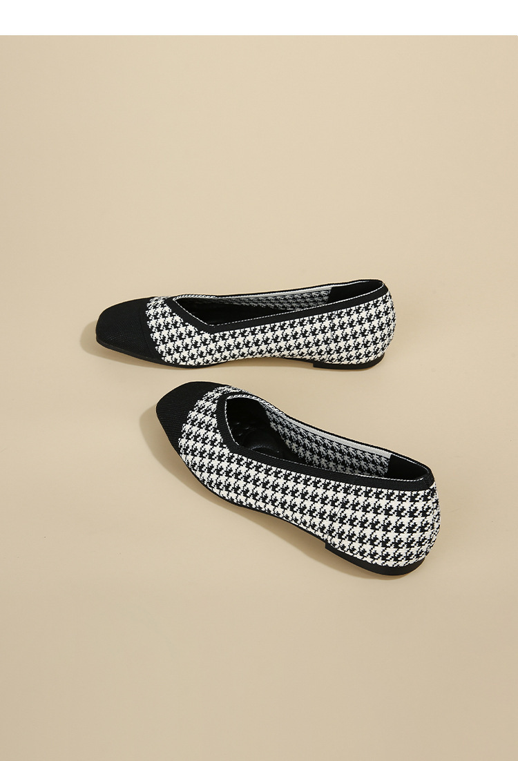 Queen's flying single bean woven flat bottomed large size women's shoes, soft soled knitted square toe boat shoes_voghion.com