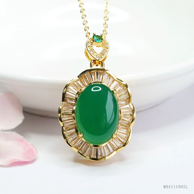 Yiyu натуральный зеленый халцедон кулон Ожерелье агата в стиле ретро ювелирные изделия в прямом эфире оптовая продажа MN4111902L