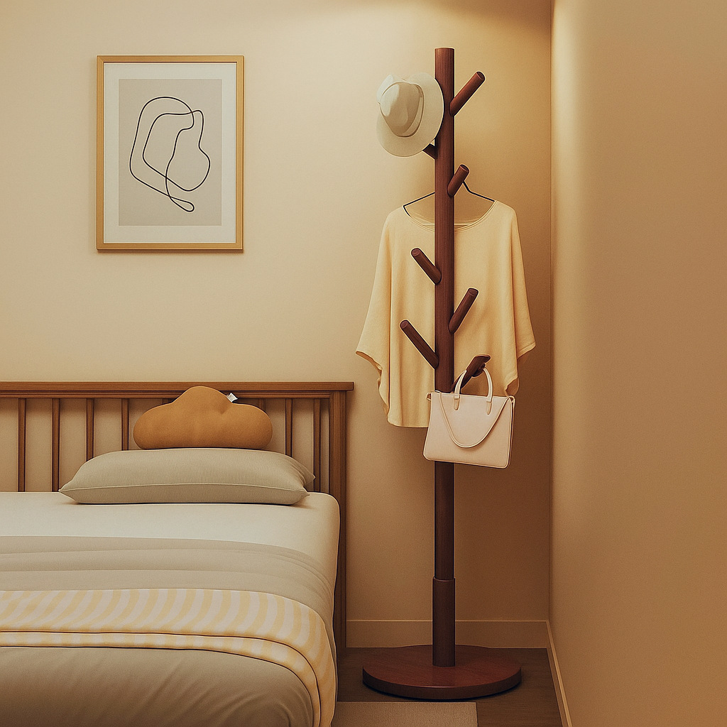 Solid Wood Coat Rack Floor-Standing Bedroom Household Clothes Rack Beech Wood Clothes Rack Indoor Bag Rack Simple Vertical Clothes Rack