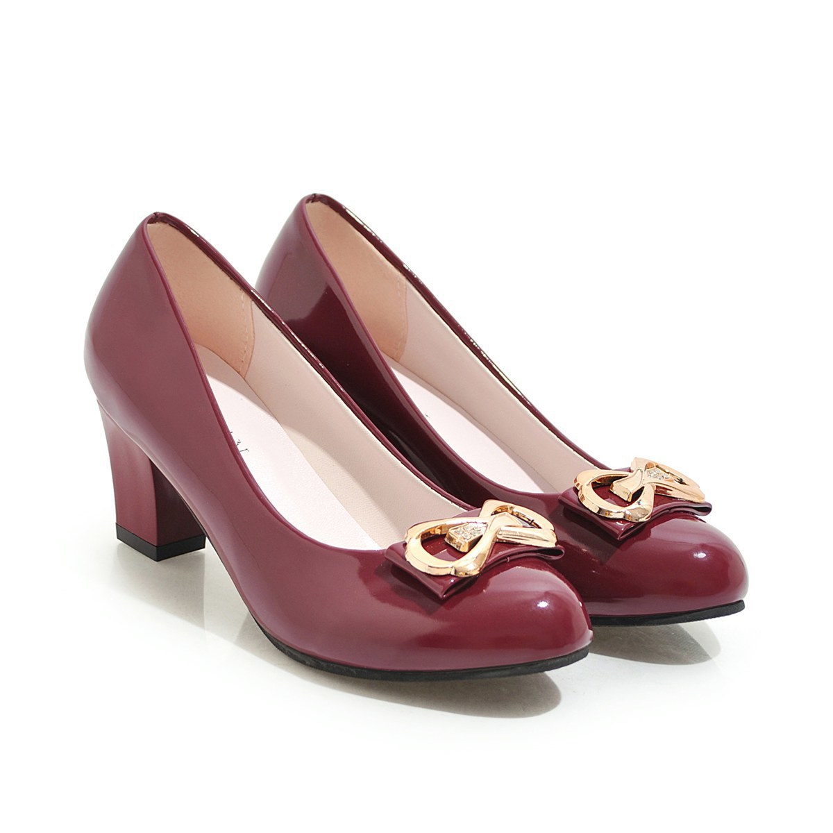 2025 Autumn New Style Pointed Toe Shallow Mouth Chunky Heel Slip-On High Heels Metal Accents, Versatile And Elegant,_vogvips.com
