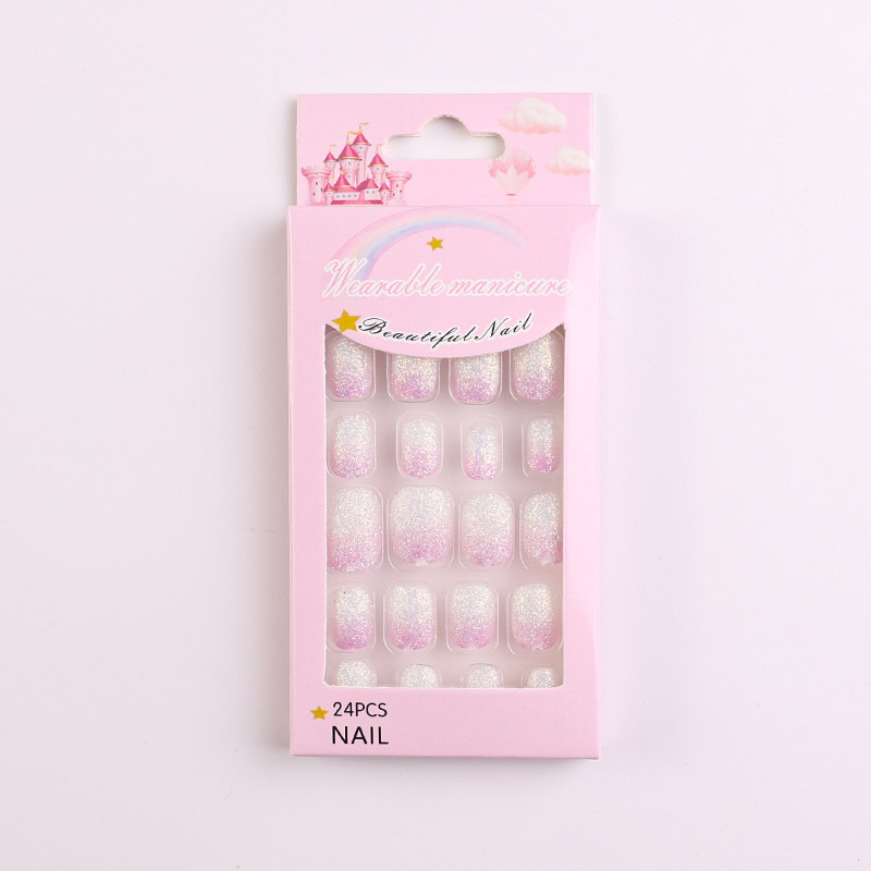 儿童渐变葱粉甲片指甲片假指甲糖果色穿戴式甲片贴片成品甲片背胶|undefined