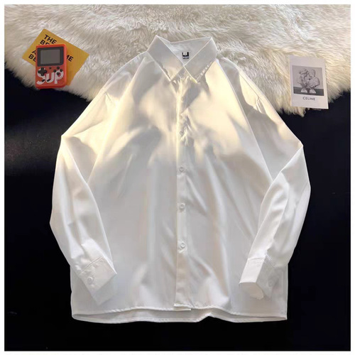 Men's Spring and Autumn Plain Color Long Sleeve Shirt, Ins Style, Casual, Versatile, Trendy, Stylish, Student Suit Inner Layer, Base Shirt, Collared Shirt