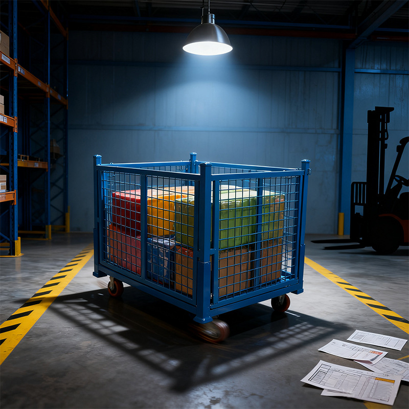 移动折叠仓储笼搬运车转运车重型仓储网格笼不锈钢周转台车物流台