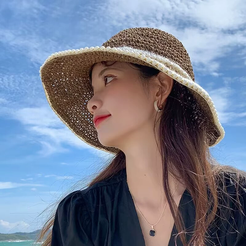 Woven summer thin beach hat solar-powered, sun protection, beach style