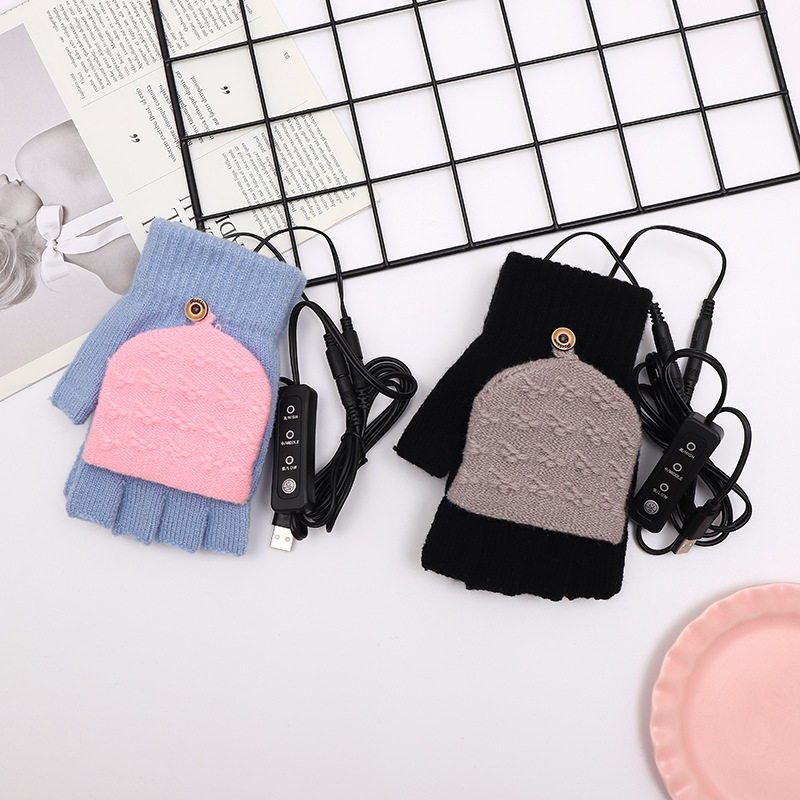Nuevo extra grande USB guantes de calefacción invierno portátil calefacción eléctrica de punto guantes calientes sin dedos estudiante caliente