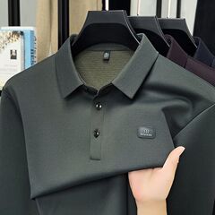 直播爆款2025秋季新款高档男士长袖t恤薄款商务休闲翻领polo衫男