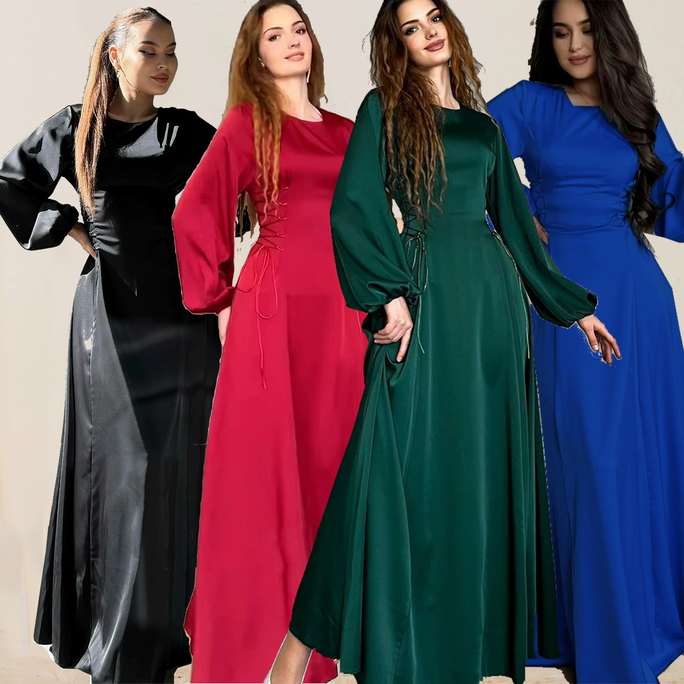 Ближний Восток Дубай халат европейские и американские трансграничные женские сплошные атласные длинные платья Amazon внешняя торговля осень новый