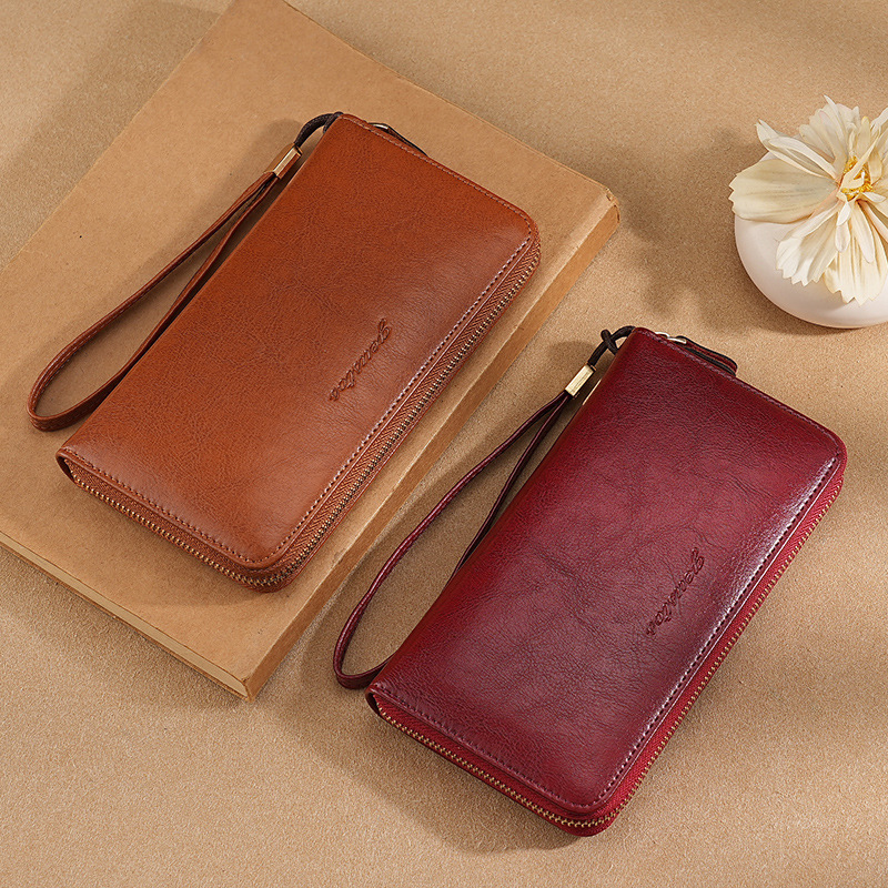 Cross-Border Wallet for Women, Long Style, Pu Soft Leather, Double Zipper, Large Capacity Clutch Bag, 2025 New Popular Women's Wallet