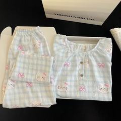 新款圆领卡通女云朵棉秋季圆领开扣长袖长裤简约舒适家居服套装