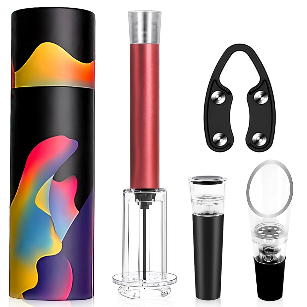 플라스틱 막대 알루미늄 헤드 빨간색 공기압 병따개 4개 세트(철 와인 푸어러) 드럼