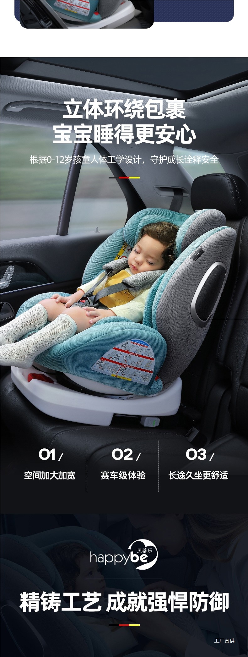 Child Safety Seat Car 360-Degree Rotating Seat 0-12 Years Old Baby Isofix Car Peihui