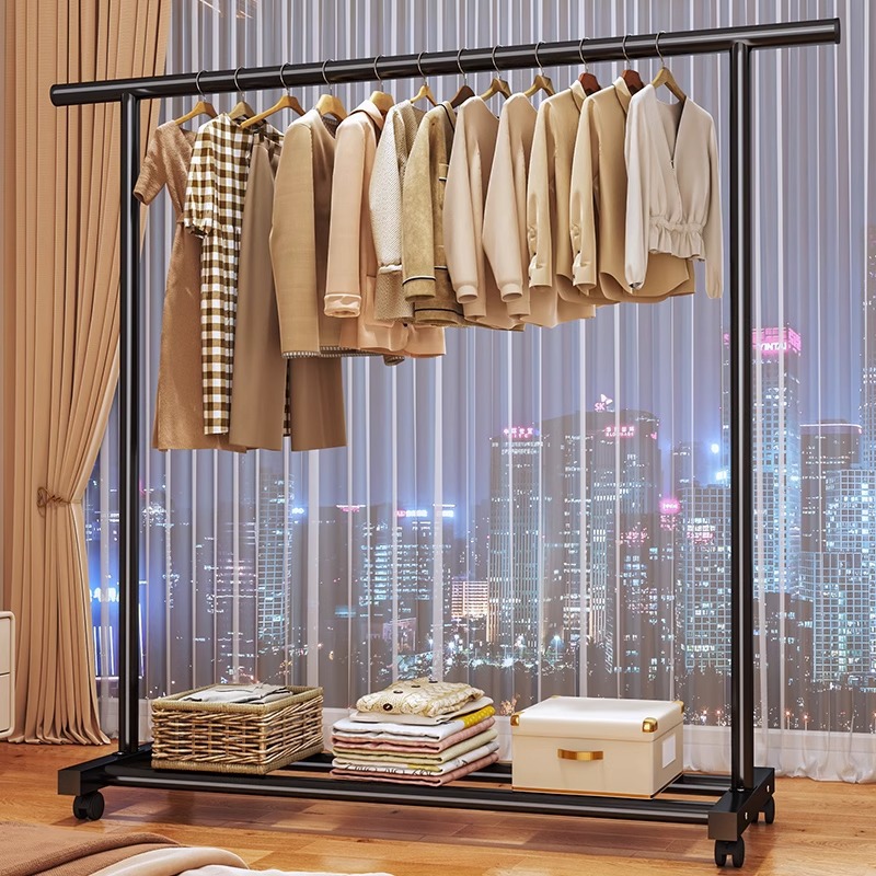 Simple Clothes Drying Rod Floor Drying Rack Balcony Bedroom Hanger Indoor Single Rod Clothes Rack Drying Rack