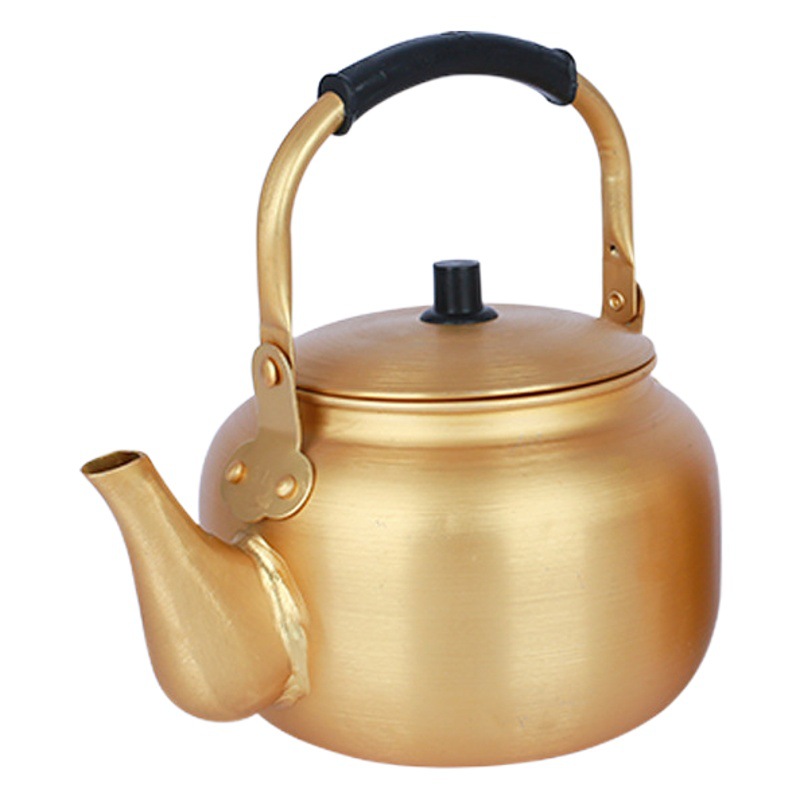 Olla de aluminio de estilo coreano olla de vino de arroz tetera de restaurante de tamaño pequeño olla de vino de arroz olla de oro tetera con mango de vino de arroz tazón de vino amarillo