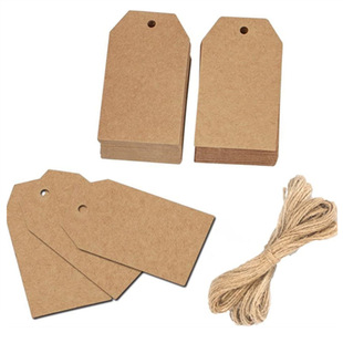 Trapezoidal Kraft Paper Writable Tag Hanging Card Clothing Label Message Baking Gift Rectangular with Hemp Rope Hanging