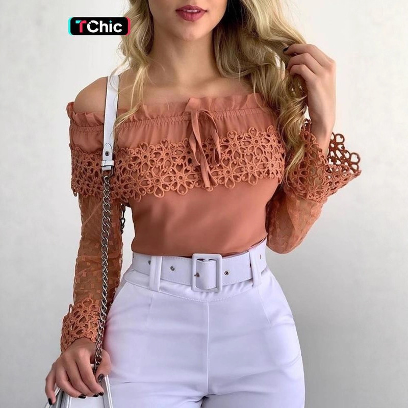 H7024 Dropshipping Aliexpress Amazon Cross-Border New Men's Shirt Women's Contrast Color Lace Frill