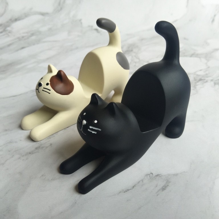 雑貨伸ばし猫デスクトップスタンド黒猫オーナメント怠惰な携帯電話スタンド樹脂工芸品|undefined