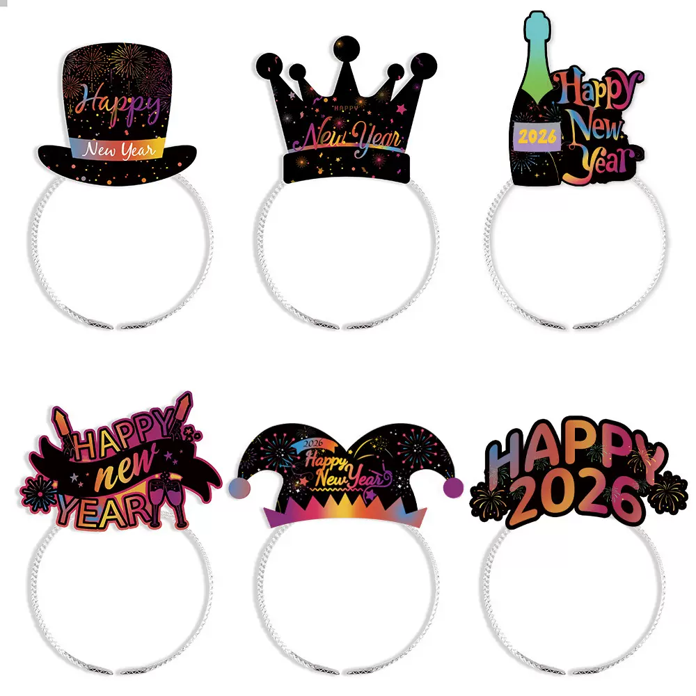 亚马逊2026新年装饰发箍Happy new year拍照道具发箍头饰派对用品