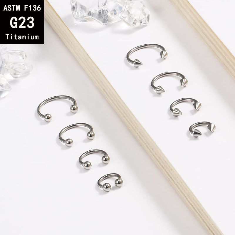 G23 Titanium Inner Tooth U-Shaped C-Shaped Rod Horseshoe Rod Ball Pointed Cone Internal Spiral Nose Ring F136 Titanium Alloy Piercing Jewelry detail image 7