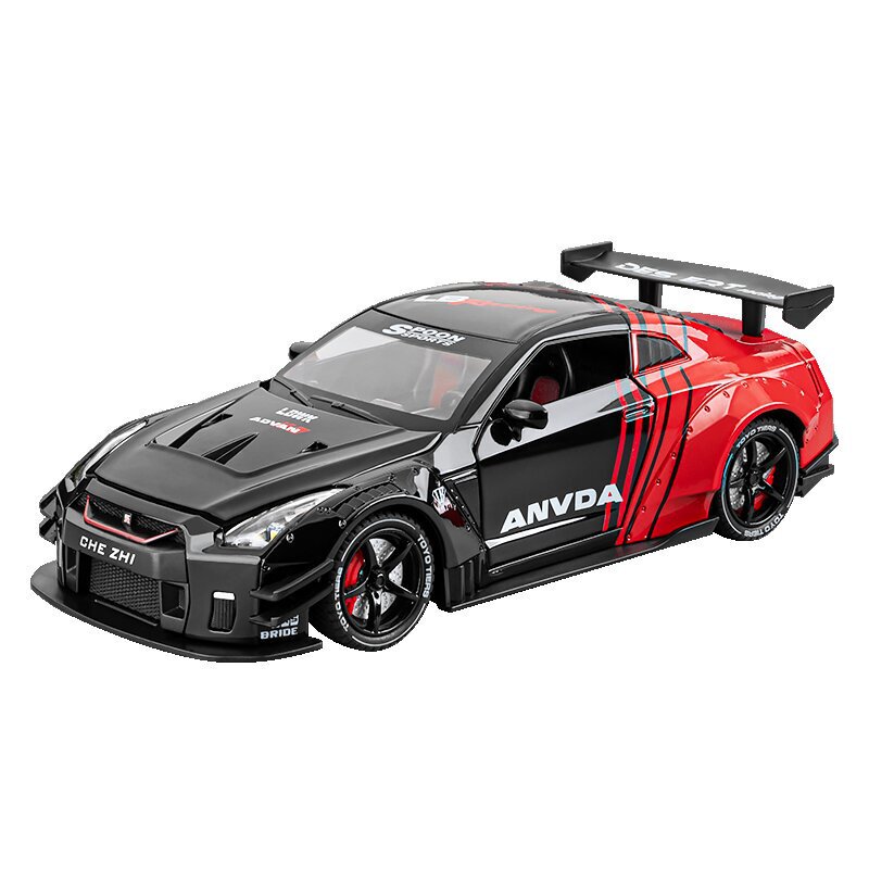 Simulation Nissan GTR track version spray alloy car model ornaments gift sound and light back force boy toy generation hair