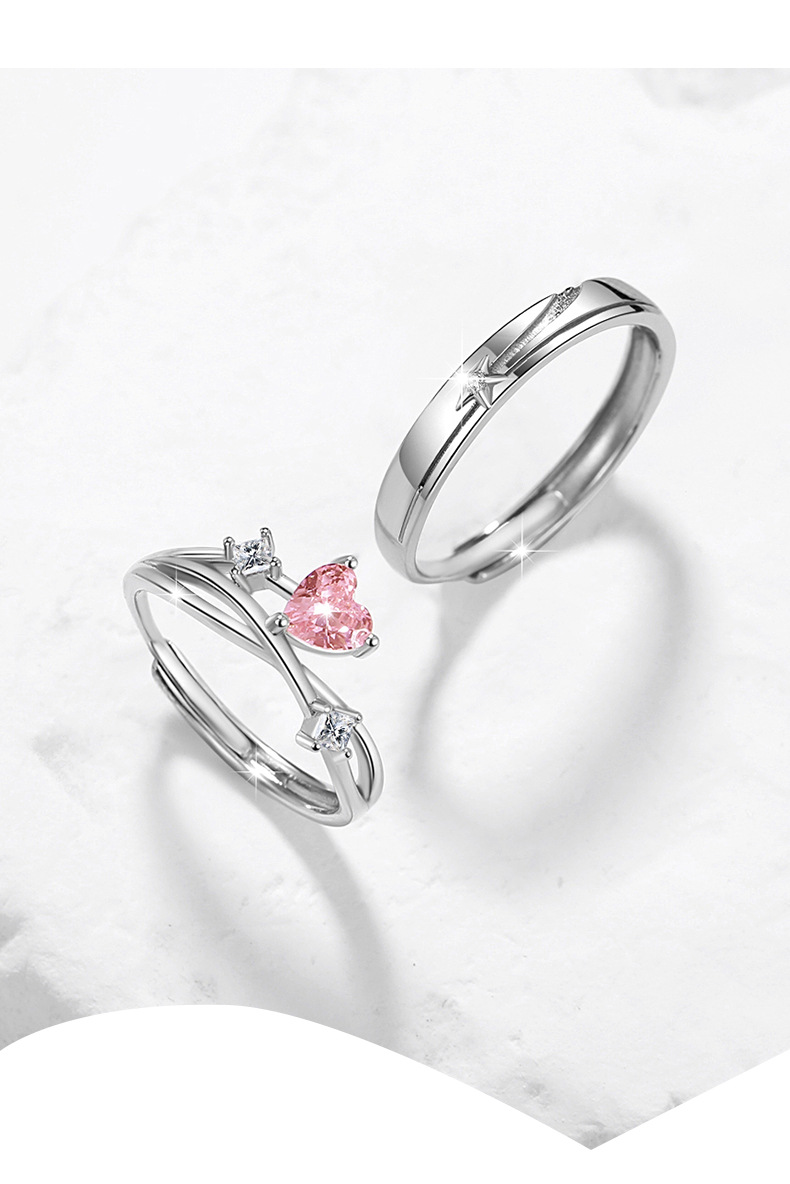 Open Rings Classification Adjustable Ring Size 925 Sterling Silver Zircon Heart Shape Open Rings
